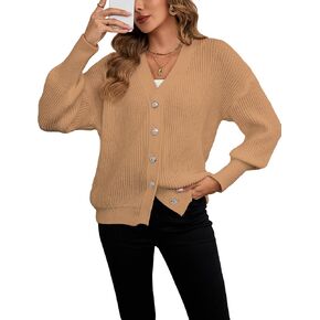 Women's Oversized V Neck Button Cardigan Fall 2024 Ladies Dressy Casual Chunky Ribbed Knit Sweater Cardigans