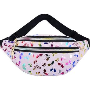 Butterfly Pattern Fanny Pack Shiny Waterproof Waist Packs for Women Men Fashion Holographic Belt Bag with Adjustable Belt for Rave Festival Hiking Travel Outdoor