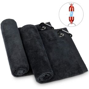 Golf Towels, Microfiber Golf Towel for Bags, Golf Club Ball Cleaning Towel, Fish Towel (16" X 12") with Carabiner Clips and Magnetic Connector Chain Attachment to Bag - 2 Pack