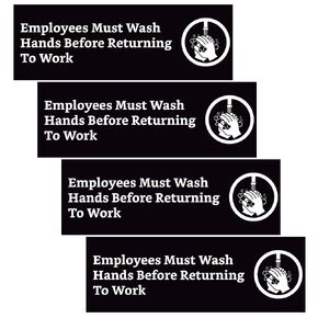 Employees Must Wash Hands Sign (4 Stickers 7.3 in x 2.5 in) - Wash your Hands Sign - Restroom Signs for Business - Restaurant Signs - Employees Must Wash Hands Before Returning to Work Sign