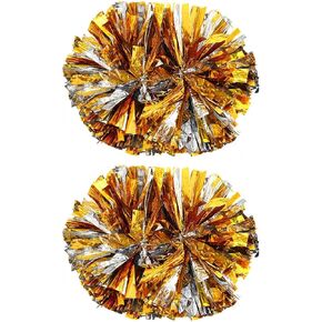 Pack of 2 Pom Poms Cheerleader Pom-Pom Sports Costume Colorblocked Double-Headed Handle Party for Youth Adult Team (Multicolor)