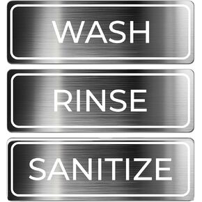 Wash Rinse Sanitize Sink Labels | 3 Compartment Sink Self-Adhesive Plastic Signs for Food Truck, Restaurant, and Kitchen Food Safety 2" x 6"