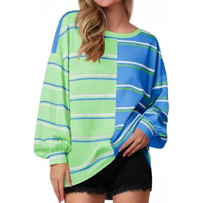 Tankaneo Womens Striped Tunic Tops Oversized Long Sleeve Round Neck T Shirts Fall Casual Sweatshirts