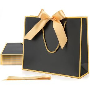 MOXARYSU Gift Bags With Handles: 11.8x4x10 Inch 3pcs Medium Large With Bow Ribbon For Wedding Thanks Bridesmaid Birthday Party (White-Light Blue