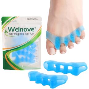 Welnove Toe Separators Spacers for Women - 4 Pack Gel Toe Straightener to Correct Bunions and Relieve Foot Pain - Silicone Toe Spacers for Toe Overlapping Yoga Practice, Non-Slip Design, Blue