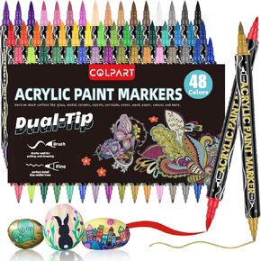 colpart Dual Tip Acrylic Paint Markers,48 Colors Acrylic Paint Pens Paint Markers,Includes 10 Metallic Brush Tip Fine Tip Paint Markers For Rock Painting,Plastic,Canvas And Diy Crafts Art Supplies