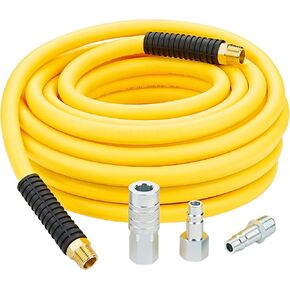 1/2 Inch x 50ft. Hybrid Air Hose with 1/2 in. MNPT Ends and Bend Restrictors, 3PCS 1/2" Air Coupler and Plug Kit, Air Compressor Hose Fittings and Accessories