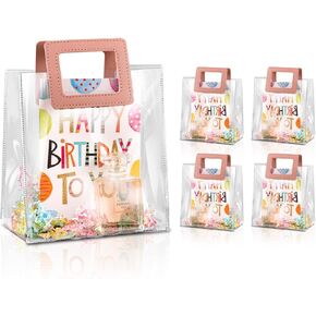 SHIPKEY 10 Pack 8"x3.1"x8" Clear Gift Bags, Square Transparent Gift Bags with Handles, Waterproof PVC Shopping Bags for Perfume, Bakery, Presents, Birthday Party Favor