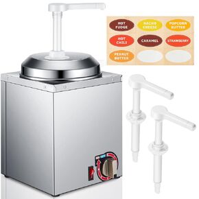 Nacho Cheese Dispenser with 2 Pcs Pump 2.64 Qt Stainless Steel Hot Fudge Warmer with Pump Commercial Nacho Cheese Machine for Hot Fudge Cheese Caramel