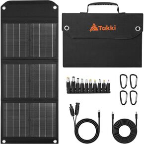 Takki 21W Portable Solar Panels Charger, Foldable Small Solar Panel System Kit with 10 Connectors USB DC Type-C Ports for Portable Power Station Solar Generator Camping Phones