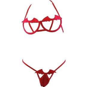 JasmyGirls Sexy Halloween Lingerie Set for Women Goth Micro Bikini Bat Bra and Panty
