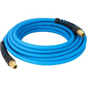 خرطوم هواء هجين 1/4 بوصة × 100 قدم 280 رطل لكل بوصة مربعة، خفيف الوزن، مقاوم للالتواء، مرونة في جميع الأحوال الجوية مع تركيبات MNPT 1/4 بوصة، مقيدات الانحناء، أزرق in Kuwait