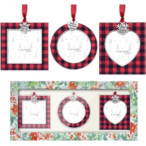 LARAINE Christmas Tree Ornaments 3 pieces – Decorative Hanging 2024 Plaid Pendant with 2.5" Picture Frame Insert for Baby and Pet Holiday Keepsake Gift (Gold (2024))
