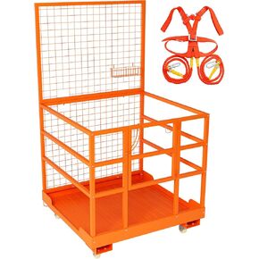 قفص أمان للرافعة الشوكية مع عجلات، منصة عمل للرافعة الشوكية مقاس 45 × 43 بوصة مع حزام أمان وعجلات، سعة 1400 رطل، سلة رفع قابلة للطي لشخصين in Kuwait