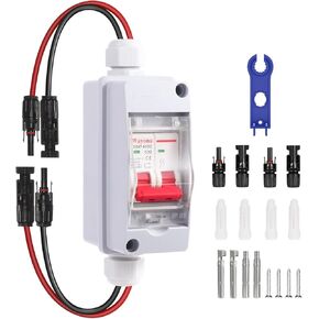Solar Panel Disconnect Switch DC 500V Solar Circuit Breaker Box 32Amp IP65 Waterproof Miniature Circuit Breaker Solar PV Disconnect Switch Box Outdoor