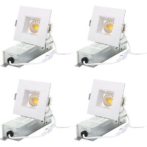 YUURTA 2-Inch 9W Deep Anti Glare Square White Recessed Ceiling LED Downlight (Canless Pot Light) Color Selectable 2700K-5000K CRI90+ Dimmable 600lm 120V ETL Listed IC Rated (SW, 5CCT, 4-Pack)