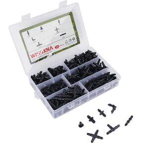 300PCS Barbed Connectors Drip Irrigation Fittings Kit,Irrigation Connector for 1/4'' Tubing Garden Lawn Irrigation(Single barbs,End Plug,Barbs, Elbows Fittings,4-Way Connector,Tees,Coupling)