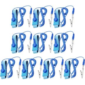ESD Anti-Static Wrist Strap with Grounding Wire,Adjustable Coiled Cord – 10 Pack Comfortable Anti Shock Wristband for Electronics Repair (Blue)
