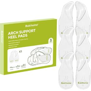 Bukihome Arch Support Shoe Insoles for Flat Feet,3 Pairs Gel Arch Inserts for Plantar Fasciitis, Adhesive Arch Pad for Relieve Pressure and Feet Pain (L, Transparent Color)