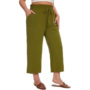 SEKINO Women's Plus Size Casual Loose Flowy Pants Wide Leg Cropped Beach Pants Drawstring Waist Lounge Pants with Pockets