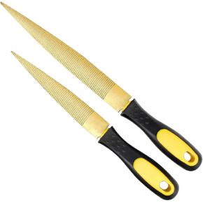 Wood File, Needle File Set Wood Files for Wood Working Wood Rasp Files Tools Golden Tapered Wood Rasp with Rubber Handle in Gift Bag for Carving 2 Pack (8,10 inch)