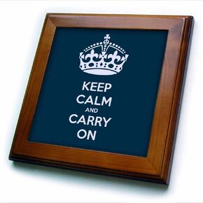 3dRose ft_123114_1 Keep Calm and Carry On. Navy. Framed Tile, 8 by 8-Inch