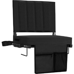 Stadium Seat for Bleachers with Back Support, Portable Bleacher Seat with Wide Comfy Padded Cushion, Metal Hook, Folding Stadium Chair with Shoulder Strap, Carry Handle, Cup Holder