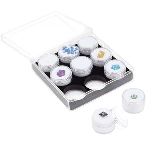 PH PandaHall 9 Gems Storage Container Jewelry Case Crystal Diamond Ring Display Box Case Container Cylinder Beads Holder with Clear Lids Black Velvet Inside for Diamond Coins 0.98inch