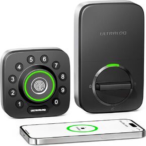 ULTRALOQ U-Bolt Pro Smart Lock with WiFi Bridge, 7-in-1 Fingerprint Keyless Entry Door Lock with App Remote Control, Backlit Keypad, Auto Unlock, Voice Control with Alexa and Google, IP65 Waterproof