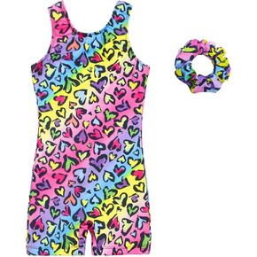 JESKIDS Leotards for Girls Gymnastics with Shorts Dance Biketards Tumbling Matching Hair Scrunchie 3~15 Years
