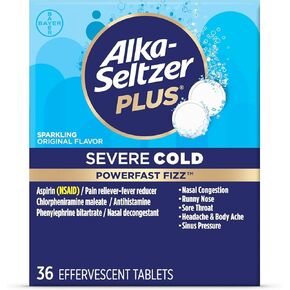 Alka-Seltzer Plus Severe Cold - Sparkling Original Powerfast Fizz Effervescent Common Cold Tablets, Sinus Congestion, Runny Nose, and Dry Cough, 36CT, Packaging May Vary