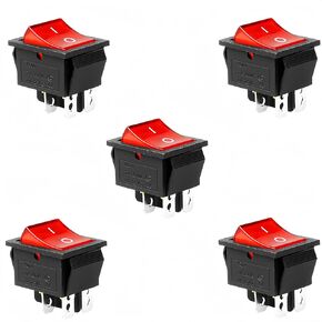KCD4 5Pcs Power Heat Press Rocker Power Switch 125V/20A 250V/16A 4 Pin 2 Position ON/Off Rocker Toggle Switch Red Button with Light