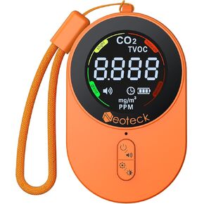 Neoteck Portable 2 in 1 CO2 Detector 700mAh Rechargeable Carbon Dioxide Meter Detects CO2 and TVOC 1s Refresh with Adjustable Buzzer Alarm and Screen Prompt for Travel Camping Home Office Greenhouse