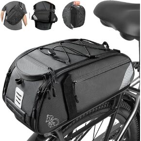 Rear Bike Rack Bag Waterproof Bike Bags with Reflector, Rain Cover & Shoulder Strap for Commuter Travel Outdoor (Green)