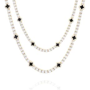 LuxeFlex 4mm Iced Out Clover Tennis Chain,White Gold Plated with 5A Zircon Stones, exquisite Handmade Hip Hop Bling Necklace Perfect Unisex Jewelry Gift