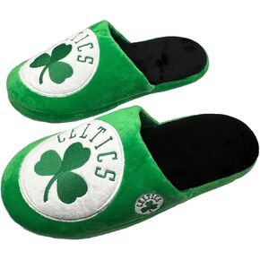 FOCO NBA Boston Celtics Men's Slip On Slippers, Team Colors, Non-Slip Bottom, Logo Embroidered
