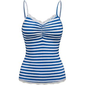 SOLY HUX Women's Y2k Tank Tops Striped Lace Trim Cami Tops Summer V Neck Fitted Camisole Shirts