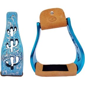 Horse Western 5" Slanted Offset Angled Cactus Engraved Aluminum Show Stirrups 51243