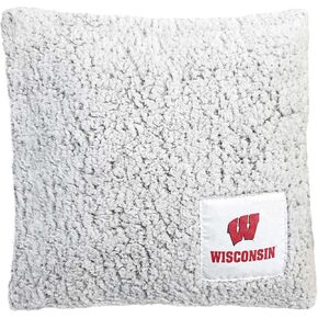 Campus Colors Two Tone Sherpa Throw Pillow, 14" x 14" Officially Licensed Plush Pillow for Home, College Dorm Room, or Gameday, Frosty Fleece Throw Pillow (Wisconsin Badgers - Team Color)