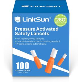 Safety Lancet, Retractable, Push Activation, Ideal for Blood Testing - Sterile, Single Use, 28G, 1.8mm Depth, 100 Count