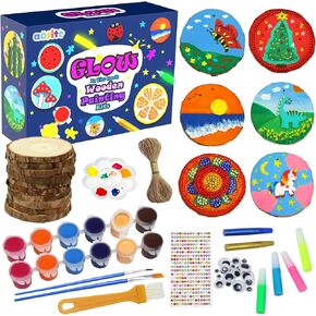 AOSITE Wooden Painting Crafts for Kids, Glow in The Dark Arts and Crafts Gifts for Boys Girls Ages 5-12, Wood Slices Craft Activities Kits