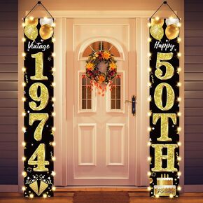 60th Birthday Party Banner Lighted Decorations for Men Women - Black Gold 1964 Birthday Decorations Door Banners with LED Light, Sixty Years Birthday Party Supplies for Indoor Outdoor Decor