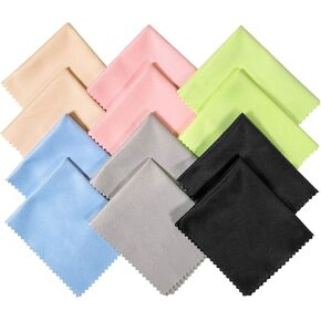 12Pack Assorted Colors Microfiber Cleaning Cloths,6x7in for Cleans Lenses, Glasses, Screens, Cameras, iPad, iPhone, Eyeglasses, Cell Phone, LCD TV Screens