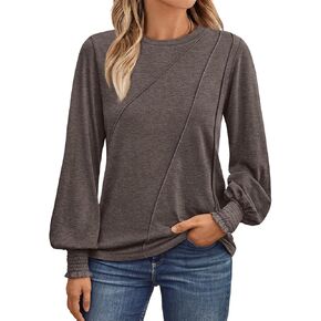 AUTOMET Womens Long Sleeve Tops Pleated Crew Neck Business Casual Blouses Fashion Clothes 2024 Trendy Outfits