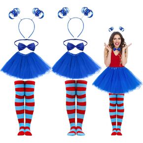 Halloween Costume Accessories Include Womens Tulle Tutu Headband Bow Ties Stretchy Striped Socks for Adults Cosplay