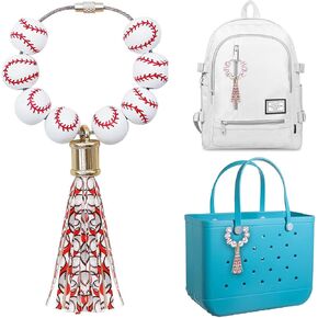Sport Charms for Bogg Bag, Wooden Beads with Leather Tassel Charms Accessories Decorations Compatible with Simple Modern HandBag Backpack Beach Bag