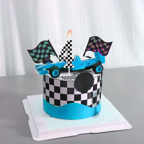 Racing Car 1st Birthday Candle, Black and White Stripes Number 1 Cake Candle Birthday Cake Topper for Racing Car 1st Birthday Party Decorations in Saudi Arabia