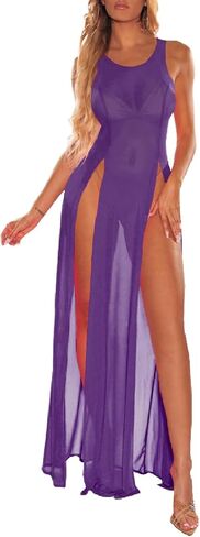 Women's Sexy Sheer Mesh Beach Dress High Split Swimsuit See Through Bikini Cover Ups in Saudi Arabia