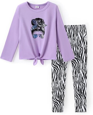 PATPAT Girls Pant Sets 2 Piece Fall Outfits Long Sleeve Clothing Sets Twisted Waist Tops and Animal Prints Leggings in Saudi Arabia