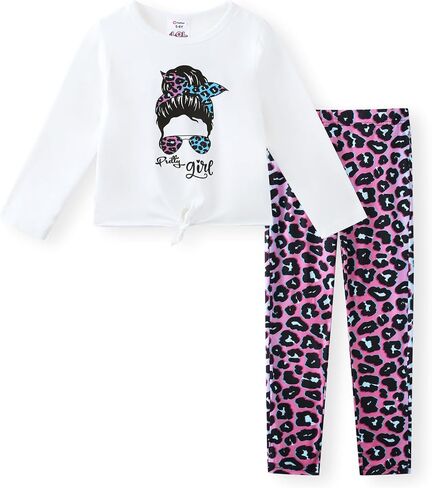 PATPAT Girls Pant Sets 2 Piece Fall Outfits Long Sleeve Clothing Sets Twisted Waist Tops and Animal Prints Leggings in Saudi Arabia